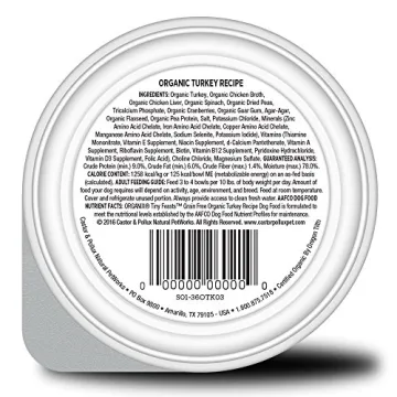 Castor & Pollux Organix Tiny Feasts Grain Free Organic Turkey Recipe Dog Food Trays, 3.5oz cans (Pack of 12)