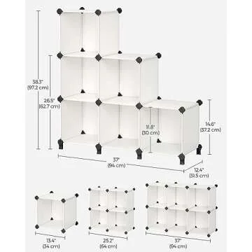 SONGMICS 6 Cube Storage Organizer, DIY Closet Shelf, Plastic Clothes Organizer, Modular Bookcase, 11.8 x 11.8 x 11.8 Inch Cubes, with Feet and Rubber Mallet, Cream White ULPC111M01