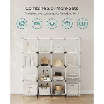 SONGMICS 6 Cube Storage Organizer, DIY Closet Shelf, Plastic Clothes Organizer, Modular Bookcase, 11.8 x 11.8 x 11.8 Inch Cubes, with Feet and Rubber Mallet, Cream White ULPC111M01