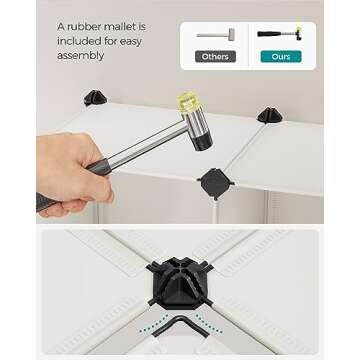 SONGMICS 6 Cube Storage Organizer, DIY Closet Shelf, Plastic Clothes Organizer, Modular Bookcase, 11.8 x 11.8 x 11.8 Inch Cubes, with Feet and Rubber Mallet, Cream White ULPC111M01