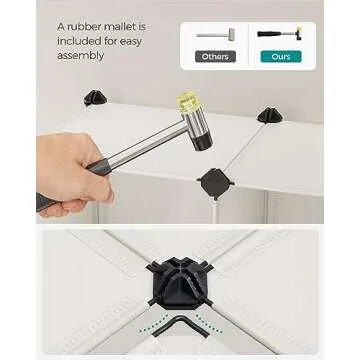 SONGMICS 6 Cube Storage Organizer, DIY Closet Shelf, Plastic Clothes Organizer, Modular Bookcase, 11.8 x 11.8 x 11.8 Inch Cubes, with Feet and Rubber Mallet, Cream White ULPC111M01