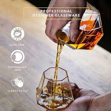 Dragon Glassware Whiskey Decanter Set - Includes 25 oz Liquor Decanter with 2 10 oz Glasses - Diamond Shaped Bourbon & Whisky Drinkware Set for Men & Women - Wine & Whiskey Drinkware