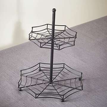 Halloween Spider Web 2-Tier Serving Tray - Spooky Tabletop Accent