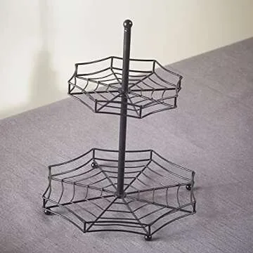 Halloween Spider Web 2-Tier Serving Tray - Spooky Tabletop Accent