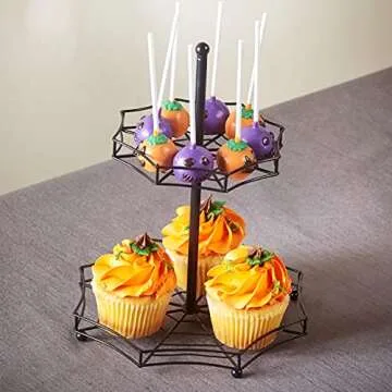 Halloween Spider Web 2-Tier Serving Tray - Spooky Tabletop Accent