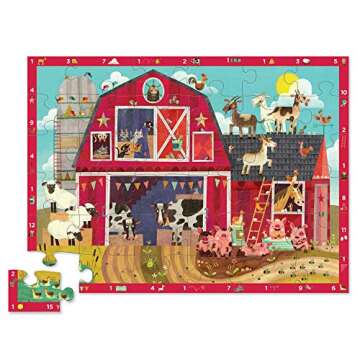 Crocodile Creek - Barnyard 123-36 Piece Jigsaw Floor Puzzle with Heavy-Duty Box for Storage, Large 20" x 27" Completed Size, Designed for Kids Ages 3 Years and up