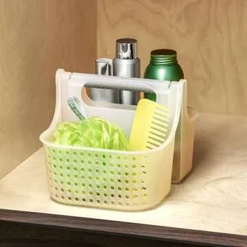 Madesmart 2-Compartment Soft Grip Shower Tote for Bathroom Organization, Plastic Storage Shower Caddy Bucket, Small, Frost