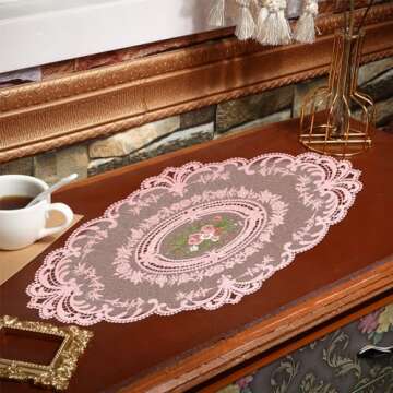 Mixweer 10 Pcs Pink Retro Lace Placemats Oval Embroidered Table Place Mats French Crochet Doilies Vintage Coasters Cup Mat 12'' x 16'' for Wedding Cup Vase Table Decor