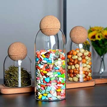 Piscepio Glass Jar with Wood Lid Ball Jar Food Storage Container Clear Candy Jars Food Storage Canister Sugar Coffee Tea Beans Spice Salt Storage 3 Pcs