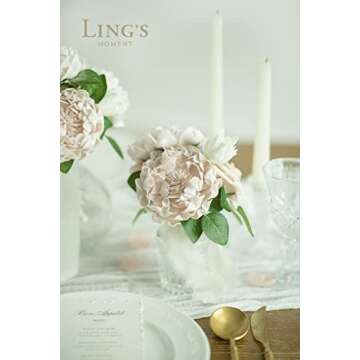Ling's Moment Flowers 16pcs Nude Blooming Peonies Artificial Flowers with Stem, Artificial Peony Flowers for DIY Wedding Decorations Centerpieces Bouquets Boutonnieres