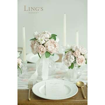 Ling's Moment Flowers 16pcs Nude Blooming Peonies Artificial Flowers with Stem, Artificial Peony Flowers for DIY Wedding Decorations Centerpieces Bouquets Boutonnieres