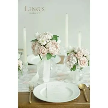 Ling's Moment Flowers 16pcs Nude Blooming Peonies Artificial Flowers with Stem, Artificial Peony Flowers for DIY Wedding Decorations Centerpieces Bouquets Boutonnieres