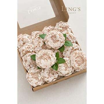 Ling's Moment Flowers 16pcs Nude Blooming Peonies Artificial Flowers with Stem, Artificial Peony Flowers for DIY Wedding Decorations Centerpieces Bouquets Boutonnieres