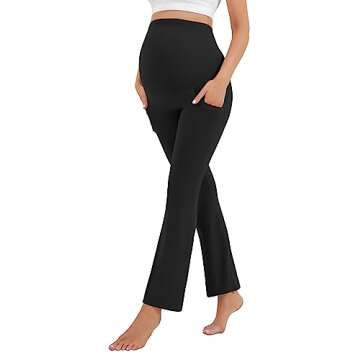 HEGALY Women's Maternity Flare Leggings Over The Belly - Casual Pregnancy Yoga Pants with Pockets Buttery Soft Black
