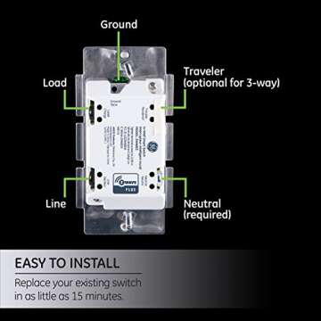 GE Enbrighten Z-Wave Plus Smart Toggle Light Switch, On/Off Control, in-Wall, Built-in Repeater/Range Extender, Zwave Hub Required, Works with SmartThings Wink and Alexa, 14292