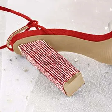 MissHeel Rhinestone Chunky Heel Sandals Lace Up