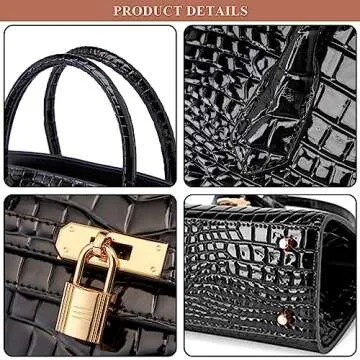 ONNODA Purses and Handbags for Women Genuine Leather Crocodile Print Top Handle Satchel Large Capacity Crossbody Shoulder Bag (White)