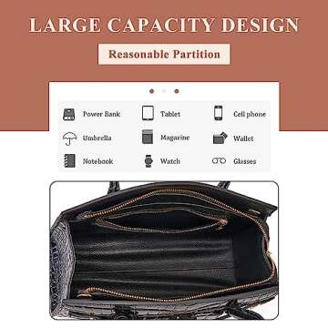 ONNODA Purses and Handbags for Women Genuine Leather Crocodile Print Top Handle Satchel Large Capacity Crossbody Shoulder Bag (White)