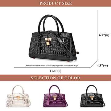 ONNODA Purses and Handbags for Women Genuine Leather Crocodile Print Top Handle Satchel Large Capacity Crossbody Shoulder Bag (White)