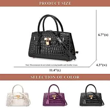 ONNODA Purses and Handbags for Women Genuine Leather Crocodile Print Top Handle Satchel Large Capacity Crossbody Shoulder Bag (White)