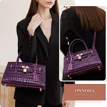 ONNODA Purses and Handbags for Women Genuine Leather Crocodile Print Top Handle Satchel Large Capacity Crossbody Shoulder Bag (White)