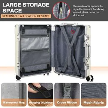 AnyZip Carry On Luggage - Aluminium Frame, PC ABS Hard Shell, Suitcases with Wheels, TSA Lock, No Zipper - 20in White
