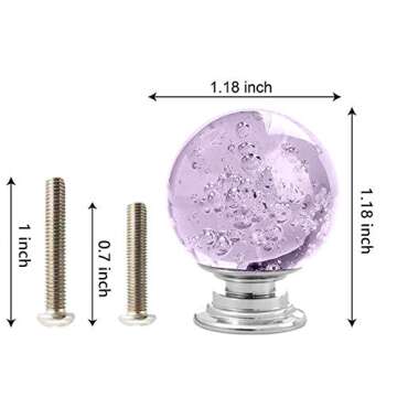 ANJUU 12 Pcs 30mm Round Shape Bubble Crystal Glass Cabinet Knobs with Screws Drawer Knob Pull Handle Used for Kitchen, Dresser, Door, Cupboard(Purple)
