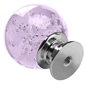 ANJUU 12 Pcs 30mm Round Shape Bubble Crystal Glass Cabinet Knobs with Screws Drawer Knob Pull Handle Used for Kitchen, Dresser, Door, Cupboard(Purple)