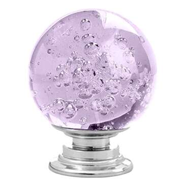 ANJUU 12 Pcs 30mm Round Shape Bubble Crystal Glass Cabinet Knobs with Screws Drawer Knob Pull Handle Used for Kitchen, Dresser, Door, Cupboard(Purple)