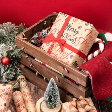 RUSPEPA Christmas Wrapping Paper Rolls Recyclable Kraft Design