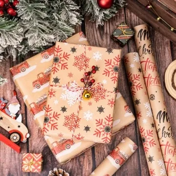 RUSPEPA Christmas Wrapping Paper Rolls Recyclable Kraft Design