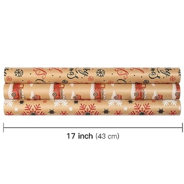 RUSPEPA Christmas Wrapping Paper Rolls Recyclable Kraft Design