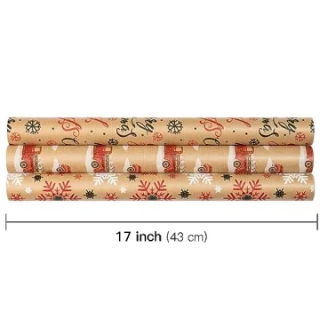 RUSPEPA Christmas Wrapping Paper Rolls Recyclable Kraft Design