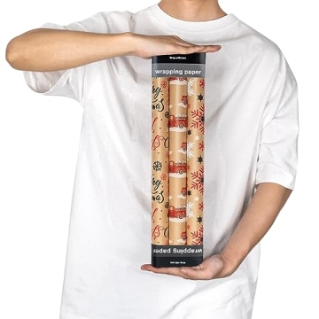RUSPEPA Christmas Wrapping Paper Rolls Recyclable Kraft Design