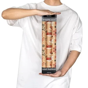 RUSPEPA Christmas Wrapping Paper Rolls Recyclable Kraft Design