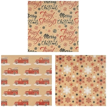 RUSPEPA Christmas Wrapping Paper Rolls Recyclable Kraft Design