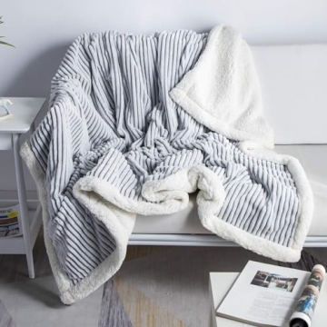 DISSA Sherpa Blanket Fleece Throw – 51x63, Grey & White – Soft, Plush, Fluffy, Fuzzy, Warm, Cozy...