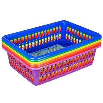 Zilpoo 6 Pack - Plastic Colored Storage Baskets, Perfect for Classroom and Home Organization