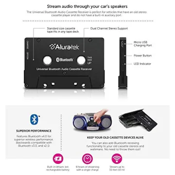 Aluratek Universal Bluetooth Cassette Receiver for Classic Cars