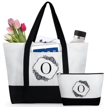 AUNOOL Monogram Tote Bags for Women - Canvas Bag and Makeup Bag Personalized Gifts for Women Bridesm...