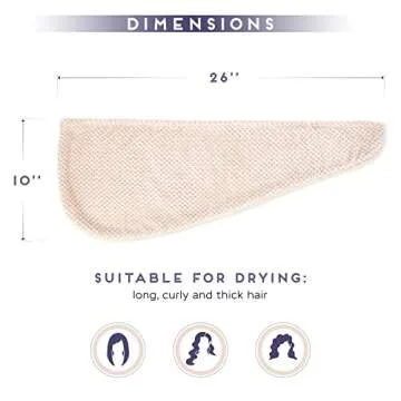 SimpleField 2 Pack Microfiber Hair Towel Wrap for Women, Anti Frizz Quick Drying Hair Turban for All Hair Style, Absorbent and Lightweight (Beige + Grey)