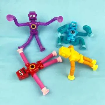 Anditoy 4 Pack Robot Suction Cup Pop Tubes Toys Sensory Toys for Kids Boys Girls Toddlers Christmas Stocking Stuffers Gifts