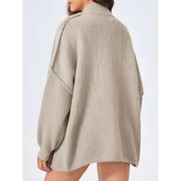 Saodimallsu Womens Oversized Cardigans Long Lantern Sleeve Button Down Chunky Knit Loose Fall Sweater Coats Khaki