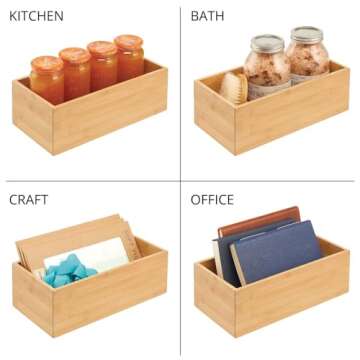 mDesign Natural Bamboo Storage Bin Box Set for Kitchen