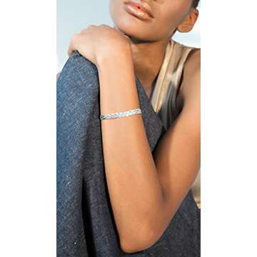 Miabella 925 Sterling Silver Italian 6-Strand Diamond-Cut 7mm Braided Herringbone Chain Bracelet for Women, 925 Italy (Length 7.25 Inches)