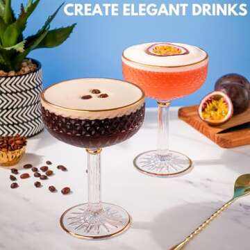 VEMACITY Luxury Coupe Glasses Set of 4 | Espresso Martini Glasses with Gold Detail & Recipe e-Book |...