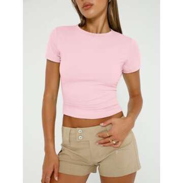 Trendy Queen Womens Basic T-Shirts Scoop Neck Short Sleeve Crop Tops Cute Summer Tops Slim Fit Tees ...