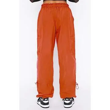 DISCIPBUSH Cargo Pants Women Baggy - Parachute Pants for Women, Rave Y2K Festival Outfits Orange S