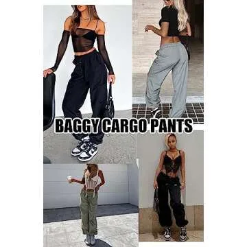 DISCIPBUSH Cargo Pants Women Baggy - Parachute Pants for Women, Rave Y2K Festival Outfits Orange S