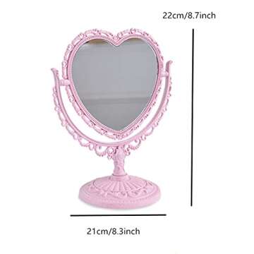 RUITASA Heart-Hhaped Makeup Mirror, Rotatable Vanity Mirror, Double Vanity Mirror, Plastic Heart Dre...